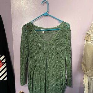 Green Knit V-Neck Sweater